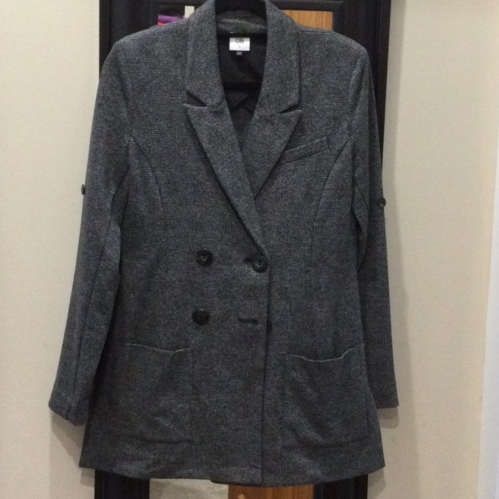 Women's Gray Black Double-Breasted Coat